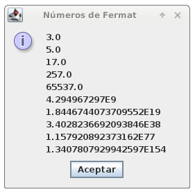 Diálogo resultado del programa numeros de Fermat